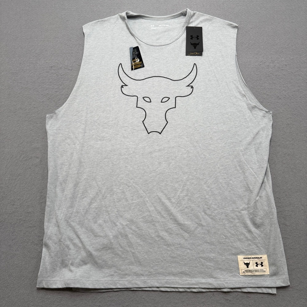 NEW Under Armour Tank Top Men's 2XL Gray Brahma Bull Project Rock Loose Training